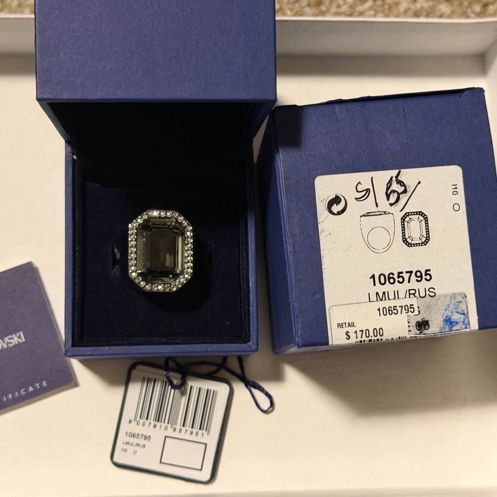 Swarovski Metoere Collection Ring with Dark Silver Accents / Blue Gray Stone